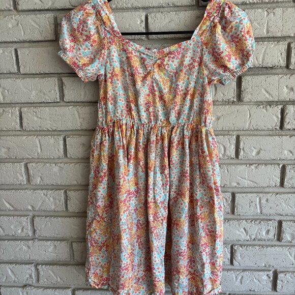 Roxy Girl’s Smocked Micro Floral Print Dress Short Sleeve 7/8 - Picture 1 of 5